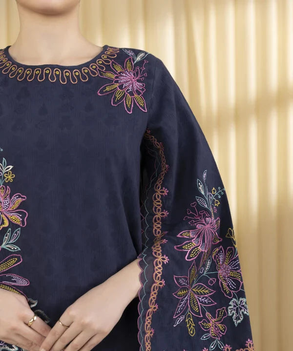 3 Piece - Embroidered Cotton Jacquard Suit