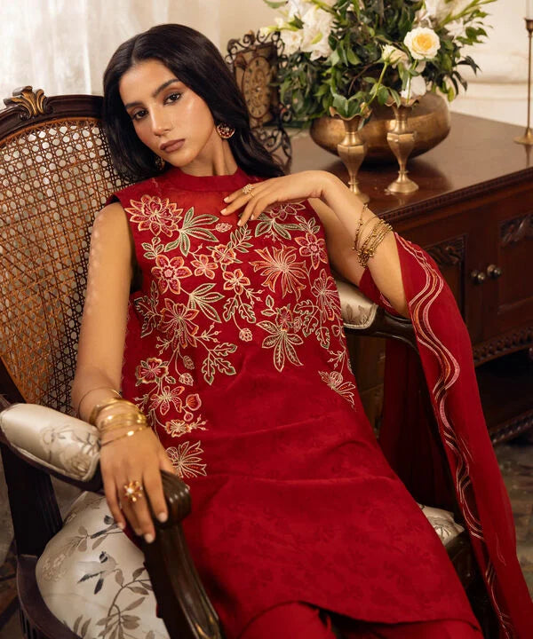 3 Piece - Embroidered Cotton Jacquard Suit