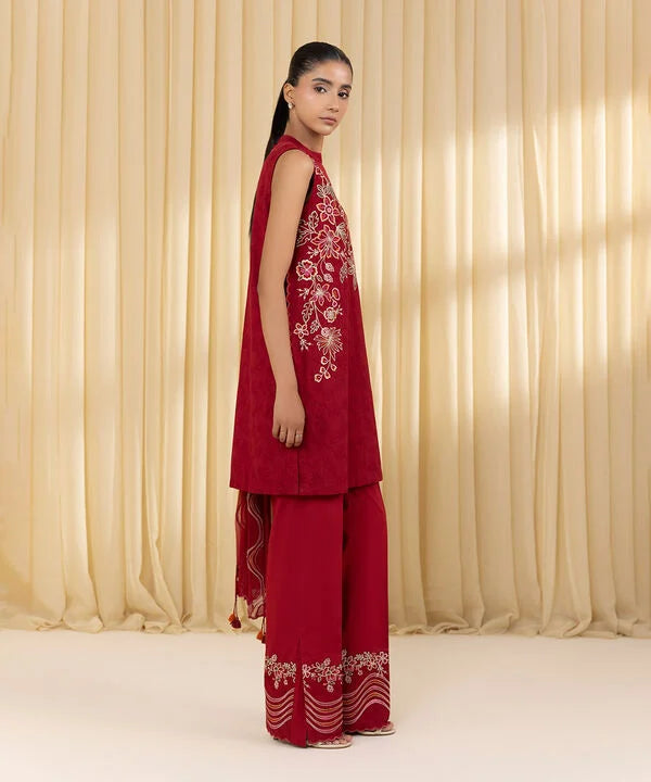 3 Piece - Embroidered Cotton Jacquard Suit