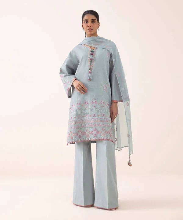 3 Piece - Embroidered Dobby Suit