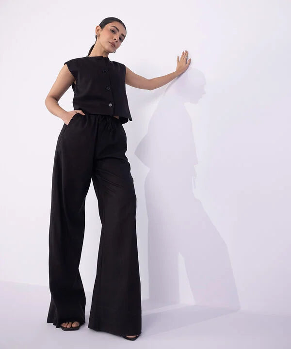 Wide-Leg Textured Trousers