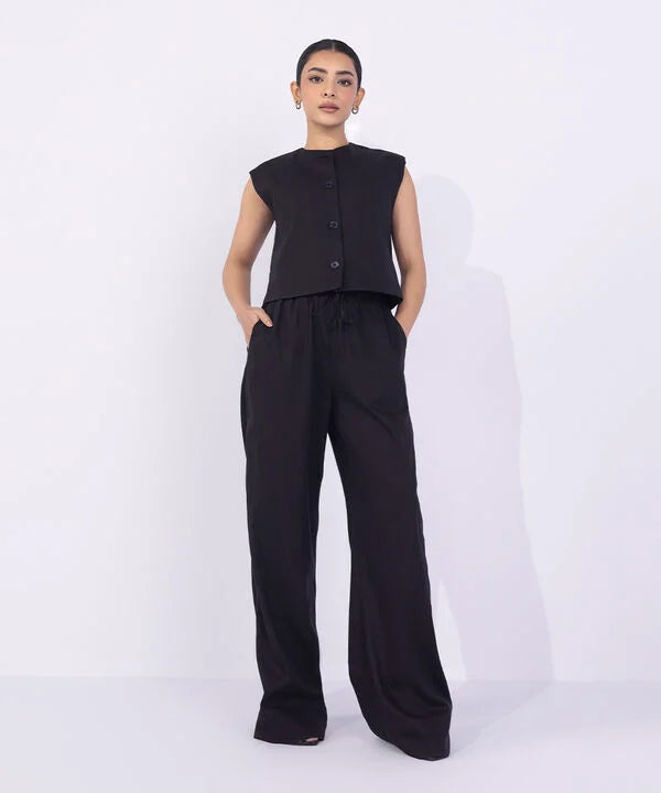 Wide-Leg Textured Trousers