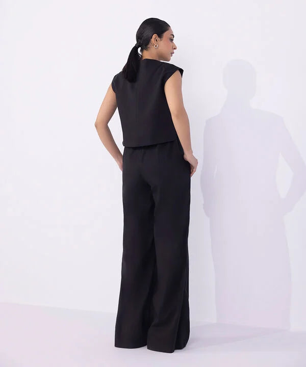 Wide-Leg Textured Trousers