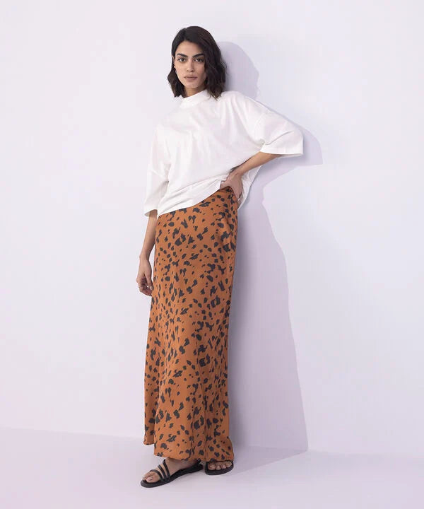 Animal Print Satin Skirt