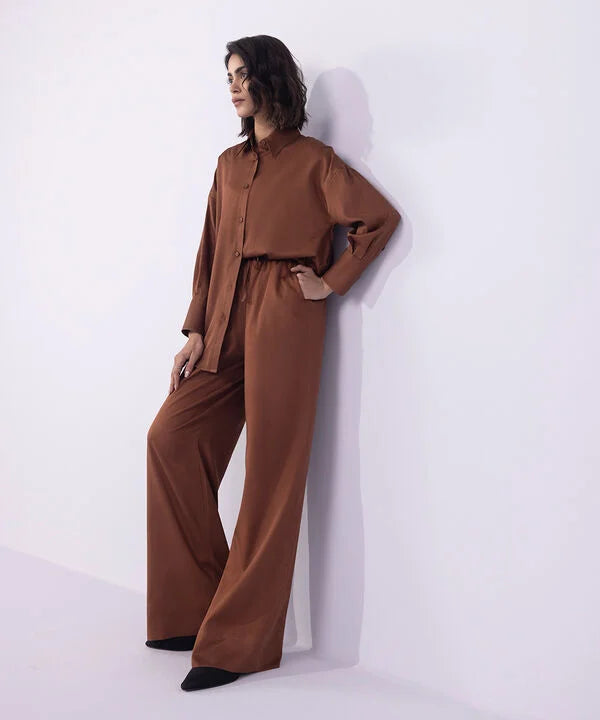 Wide-Leg Cotton-Satin Trousers