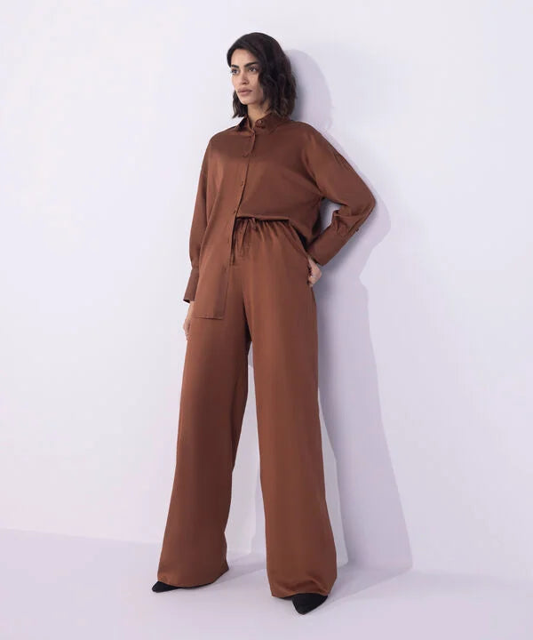 Wide-Leg Cotton-Satin Trousers