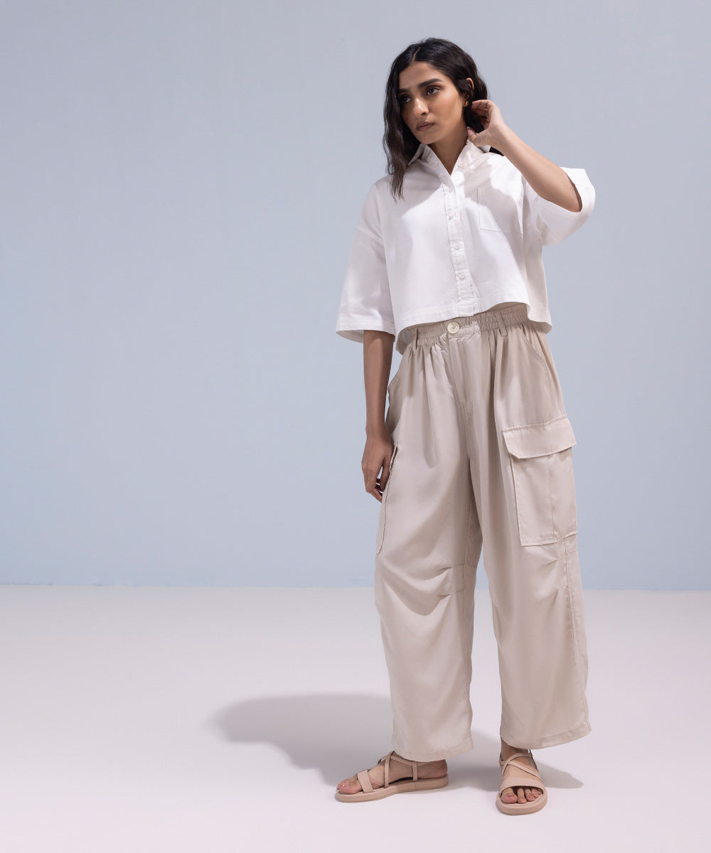 Cotton Twill Cropped Shirt